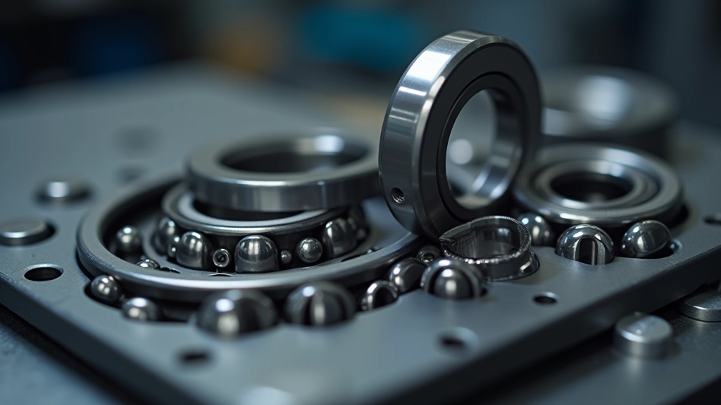 Ball and roller bearings showing metallic spheres and races in turbo assembly