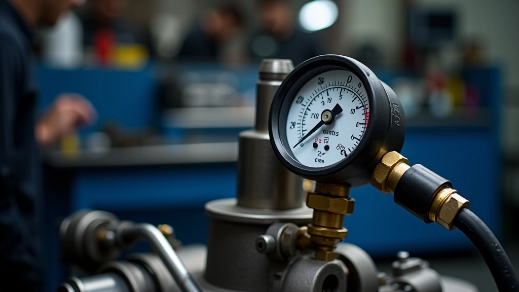 Portable boost pressure gauge connected to turbo system during testing
