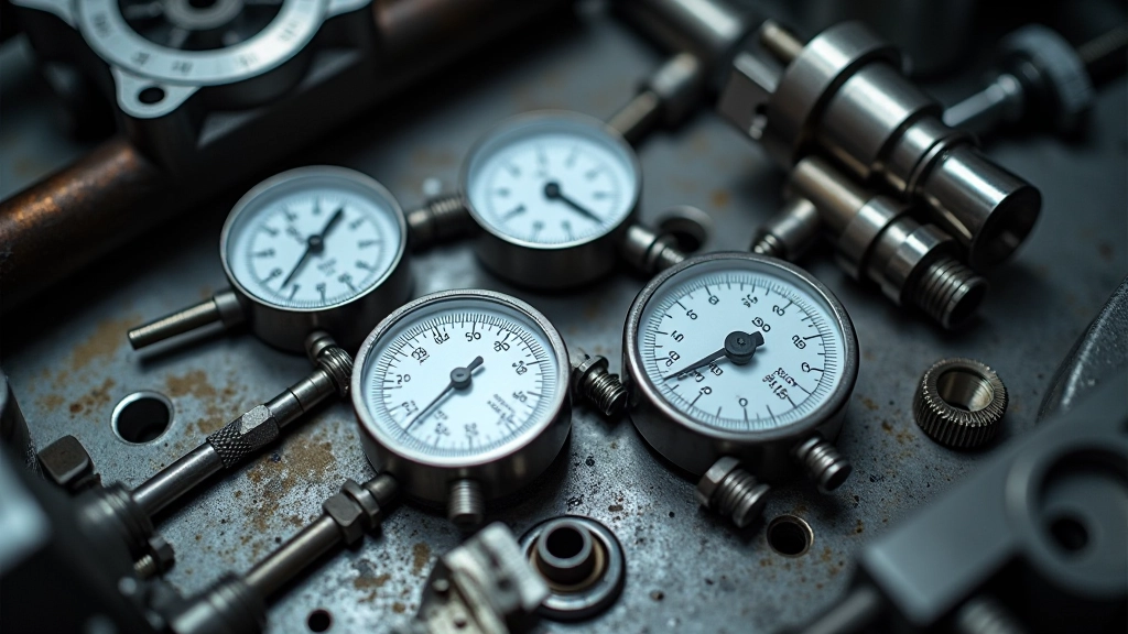 Precision measurement tools and gauges used to assess turbocharger bearing clearances and rotor runout during rebuild inspection