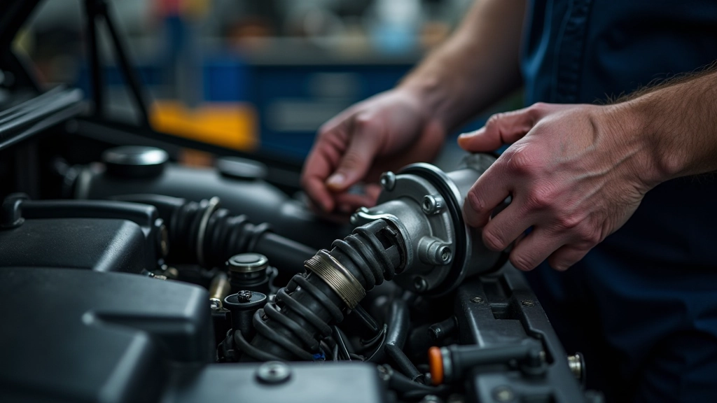 Mechanic checking boost pressure hose connections in engine bay
